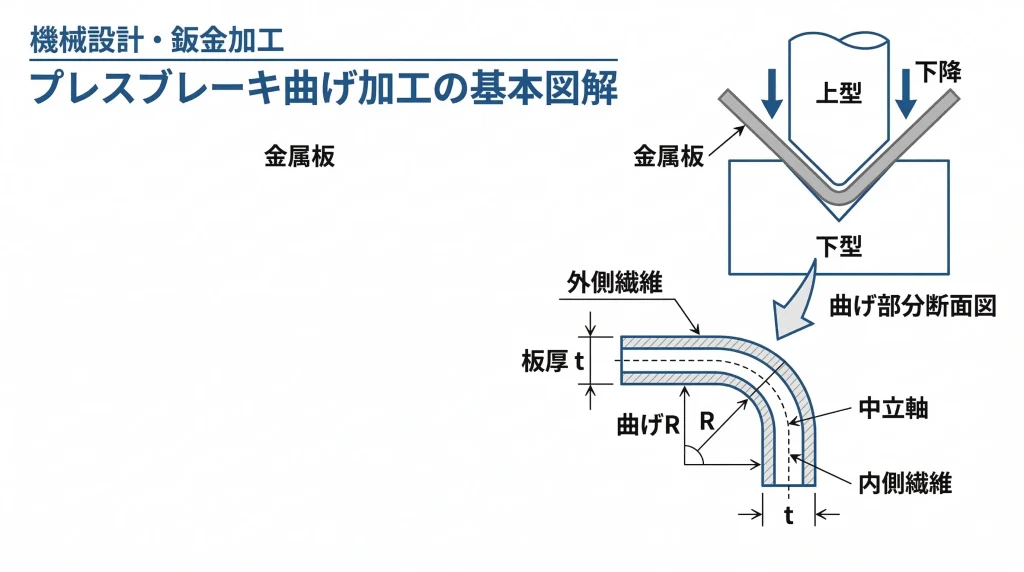鈑金の曲げR設計完全ガイド｜材料別・板厚別の最小曲げ半径と設計トラブル事例のアイキャッチ