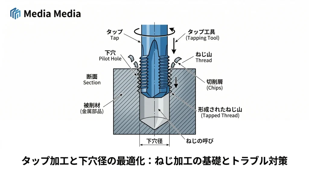 タップ下穴径の設計ルール完全ガイド｜ねじ加工で失敗しないための基礎知識のアイキャッチ