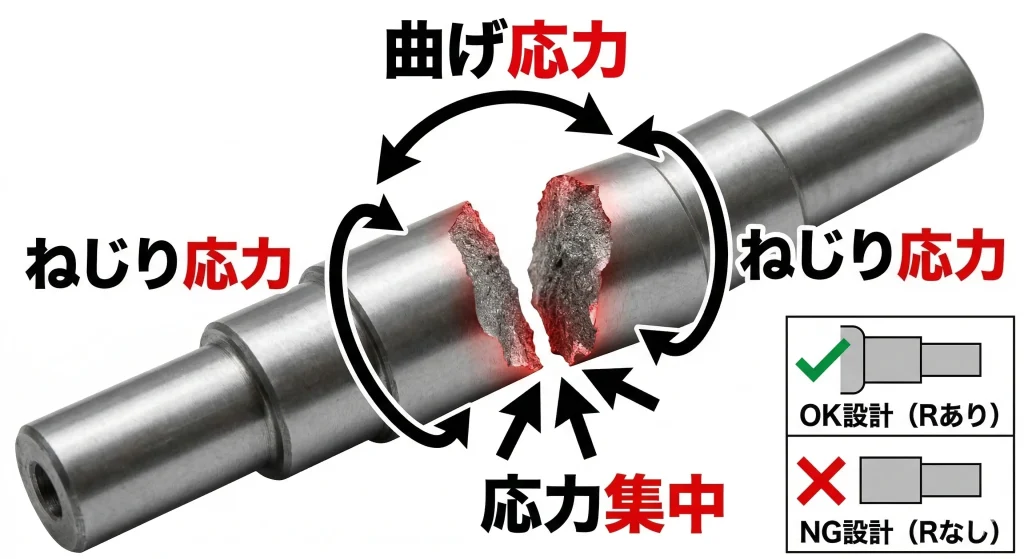 【保存版】シャフト（軸）設計で折れる原因と対策｜強度計算・実務ルール完全ガイド（曲げ・ねじり・疲労）のアイキャッチ